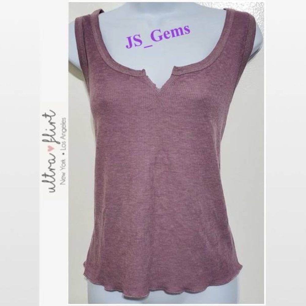 New Ultra Flirt Tank Top Womens Plus 2X Purple Thermal Stretchy  Notch NWT